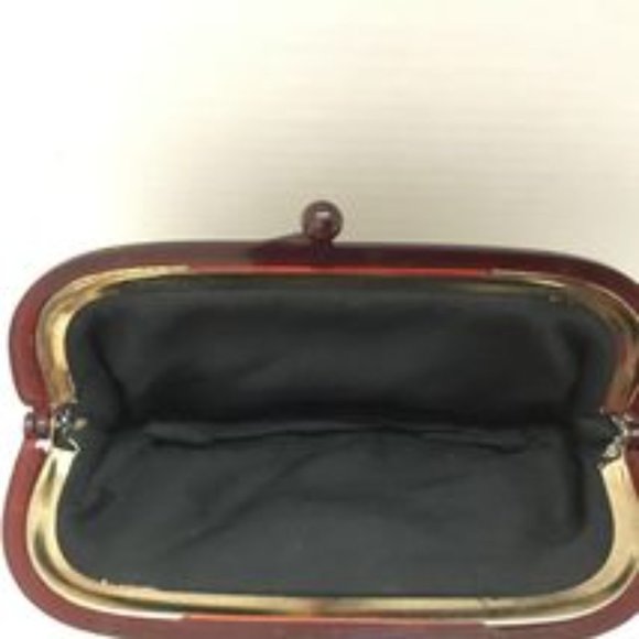 Vintage Tapestry Floral Clutch Purse Lucite Frame & Clasp 7" X 6" Handbag GUC - Picture 3 of 4